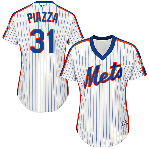 Mets #31 Mike Piazza White(Blue Strip) Alternate Women's Stitched MLB Jersey - Click Image to Close